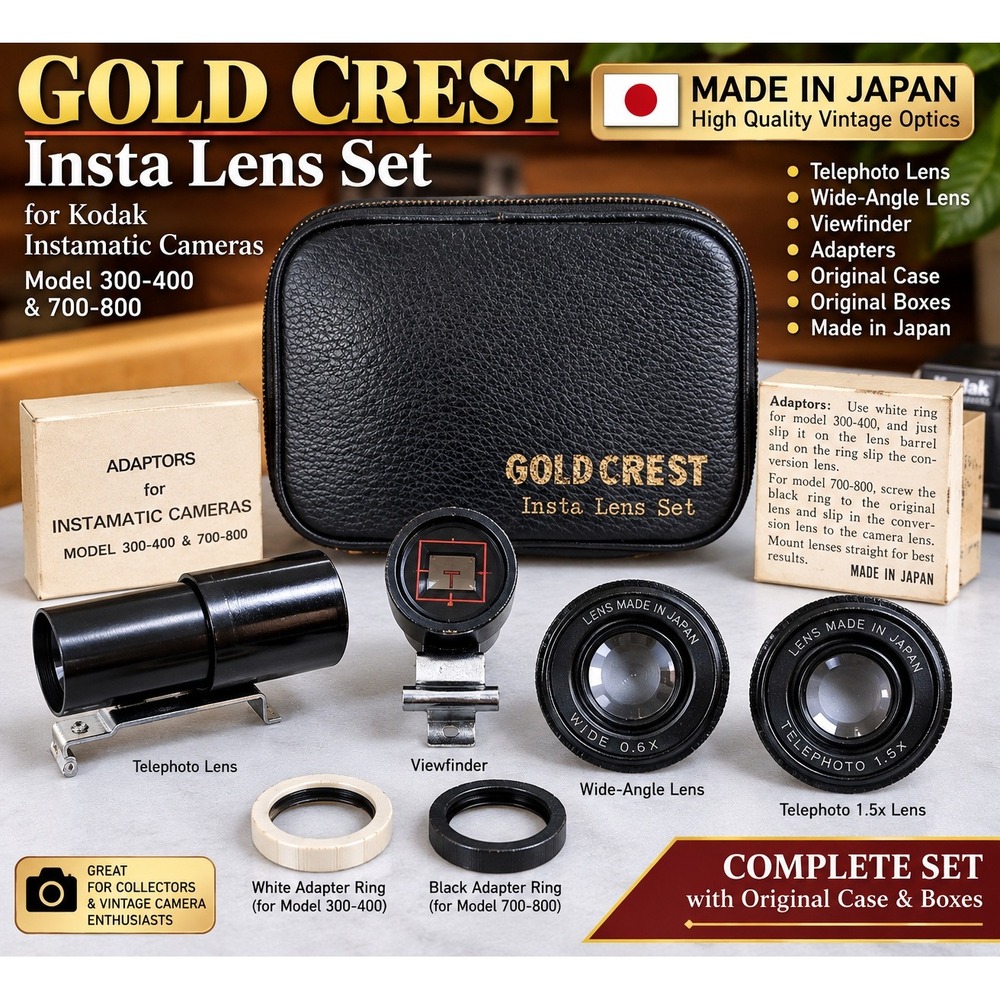 Gold Crest Insta Lens Set for Kodak Instamatic 300 400 700 800 Japan Vintage